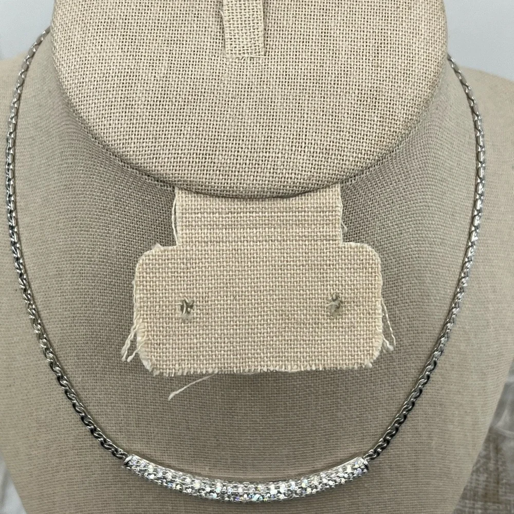 Swarovski Elements White Gold Plated Crystal Pave Bar Necklace, 16" - Picture 3 of 17